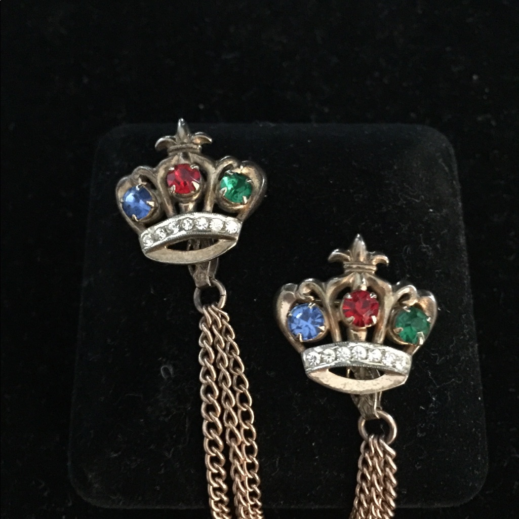 Vintage Sterling Vermeil Double Crown Brooch